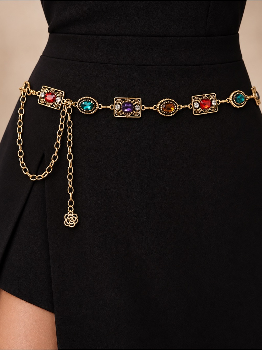 Anthropologie Gold Multicolor Gemstone Chain Belt